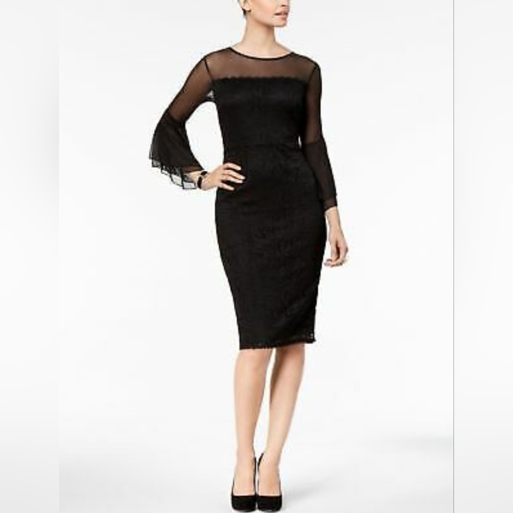 New Thalia Sodi Women's Deep Black Lace Bell Sleeve Dress NWT